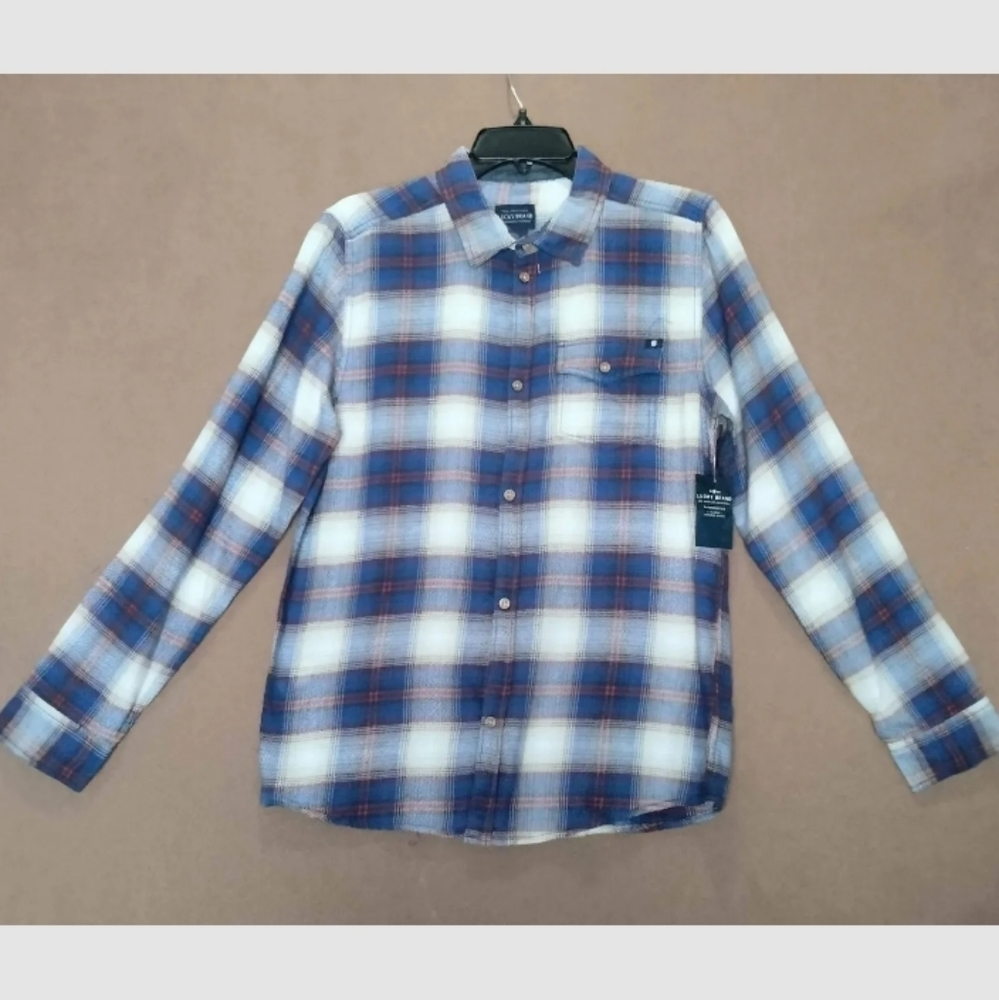 lucky brand plaid shirt XL big boys red and blue 100% cotton.